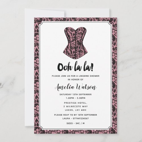 Black and Pink Lace Lingerie Shower Invitation