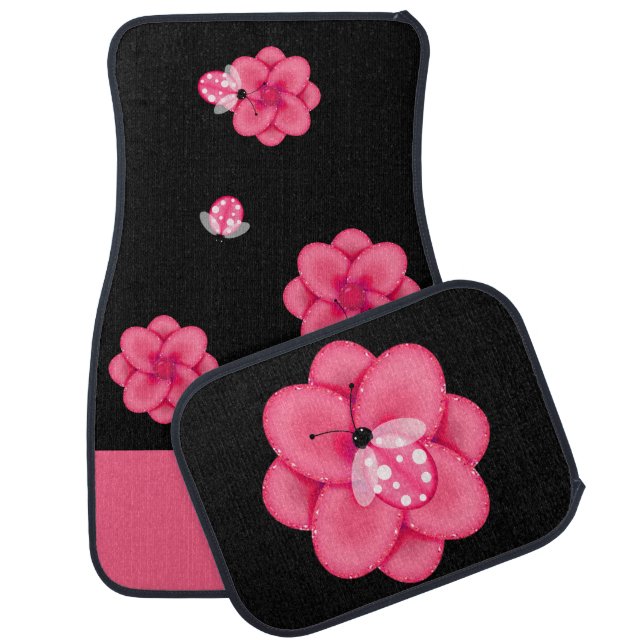 Black and Pink Ladybug Car Mats (Set)