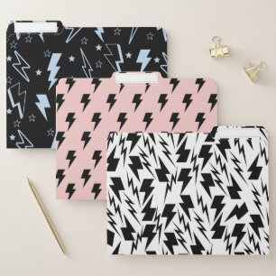 Black and Pink Lightning Trendy Back-to-School File Folder