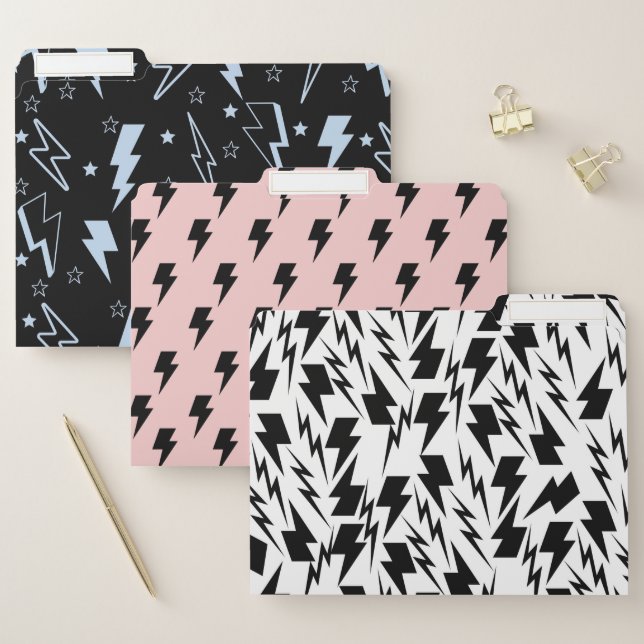 Black and Pink Lightning Trendy Back-to-School  File Folder (Set)
