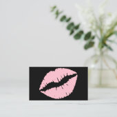 Black and Pink Lips Business Card (Standing Front)