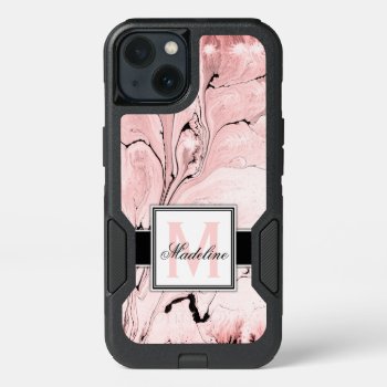 Black And Pink Marble Monogram Iphone 13 Case by CoolestPhoneCases at Zazzle