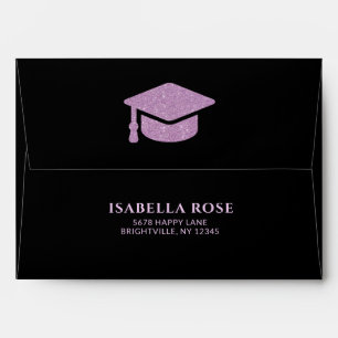 Black and Pink Modern Graduation Return Address Envelope