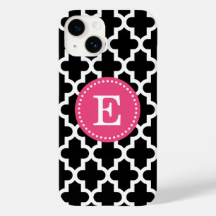 Black and Pink Modern Moroccan Monogram Case-Mate iPhone 14 Case