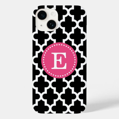 Black and Pink Modern Moroccan Monogram Case_Mate iPhone 14 Case