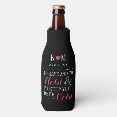 Black and Pink Modern Wedding Monogram Bottle Cooler