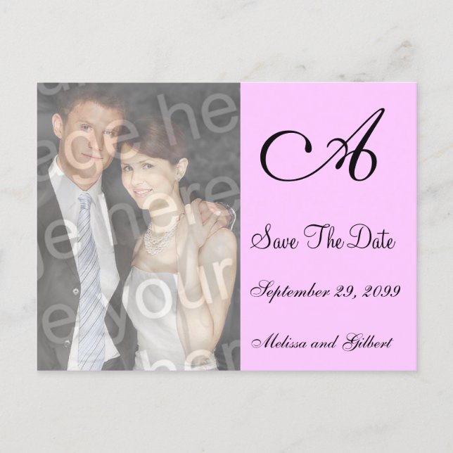 Black And Pink Monogram Save the Date Invitation (Front)