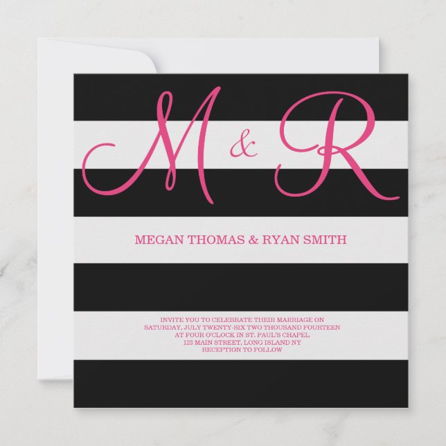 Black and Pink Monogram Wedding Invitation (Front)