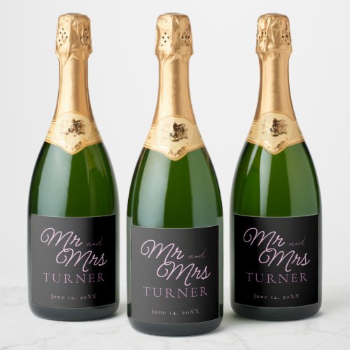 Black and Pink Mr and Mrs Wedding Sparkling Wine Label