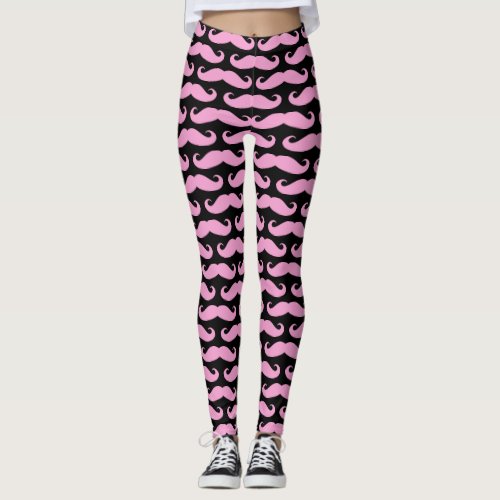 Black and pink mustache pattern print leggings