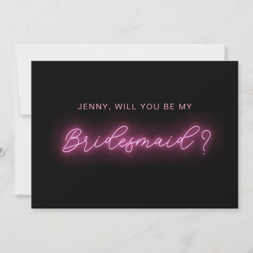 Black and Pink Neon Glow Light bridesmaid card