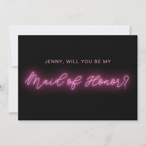 Black and Pink Neon Glow Light Maid of honor card