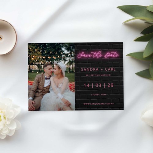 Black and Pink Neon Glow Light Save the Date Invit Invitation