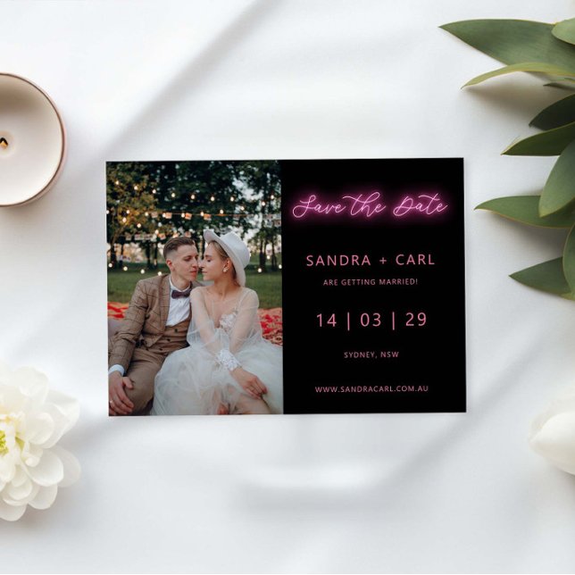 Black and Pink Neon Glow Light Save the Date Invitation (Creator Uploaded)