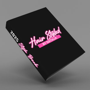 Black and Pink Neon Hair Salon Style Book 3 Ring Binder