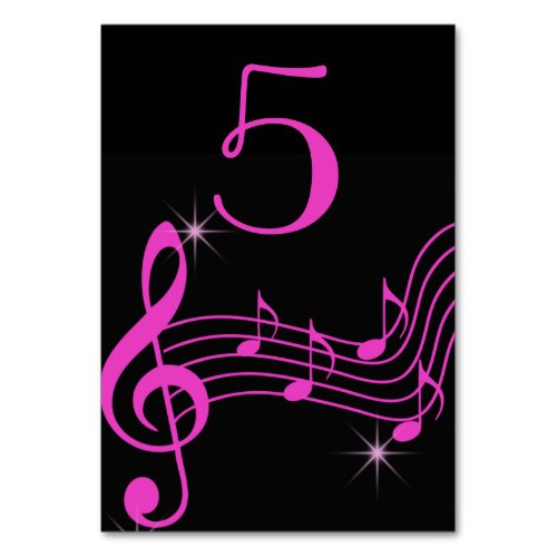 Black and Pink Neon  Music Notes Table Number