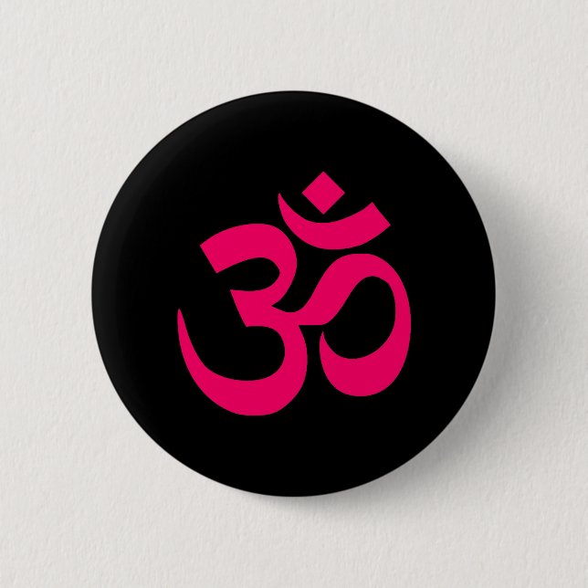 Black and Pink Om Symbol Pinback Button (Front)