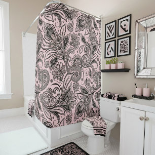 Black and pink paisley  shower curtain