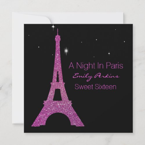 Black and Pink Paris Sweet Sixteen Invitation