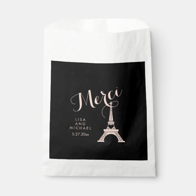 Black and Pink Paris Wedding with Eiffel Tower Favor Bag (Front)