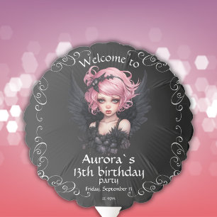 Black And Pink Pastel Goth Fairy 13th Birthday Balloon