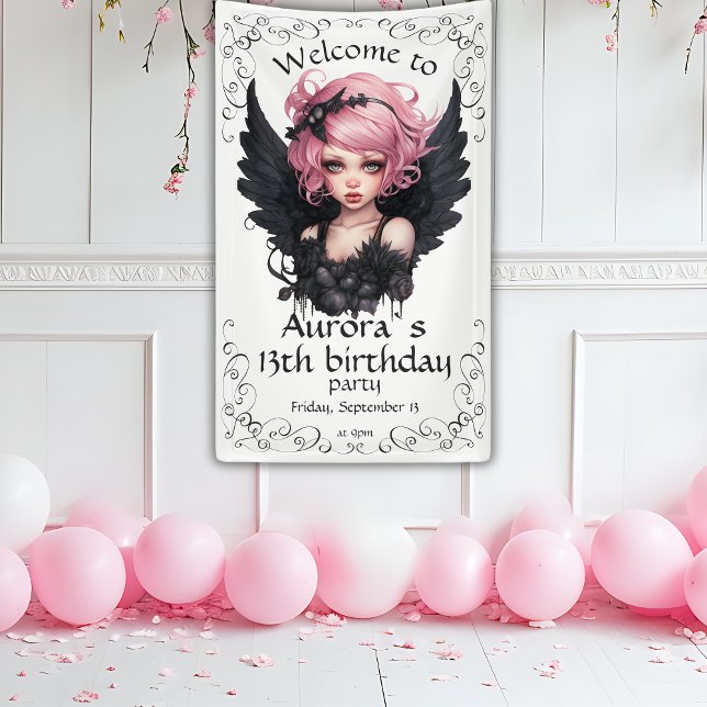 Black And Pink Pastel Goth Fairy 13th Birthday Banner (Creator Uploaded)