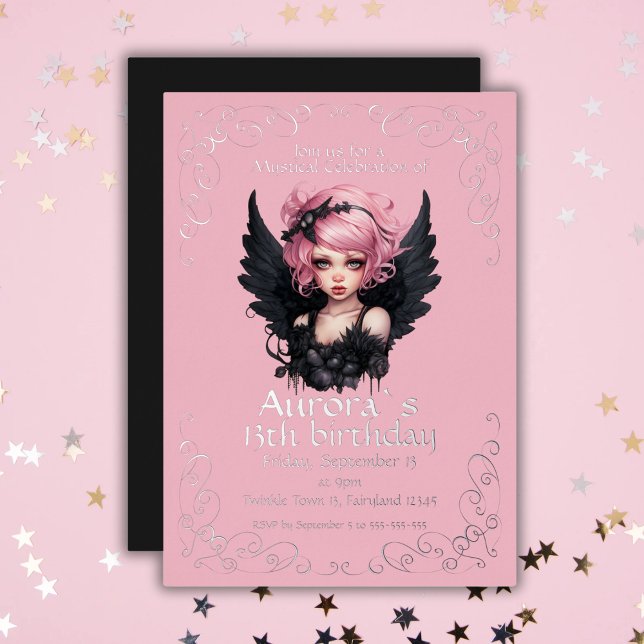 Black And Pink Pastel Goth Fairy 13th Birthday Foil Invitation (Creator Uploaded)