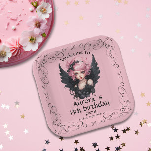 Black And Pink Pastel Goth Fairy 13th Birthday Paper Plates