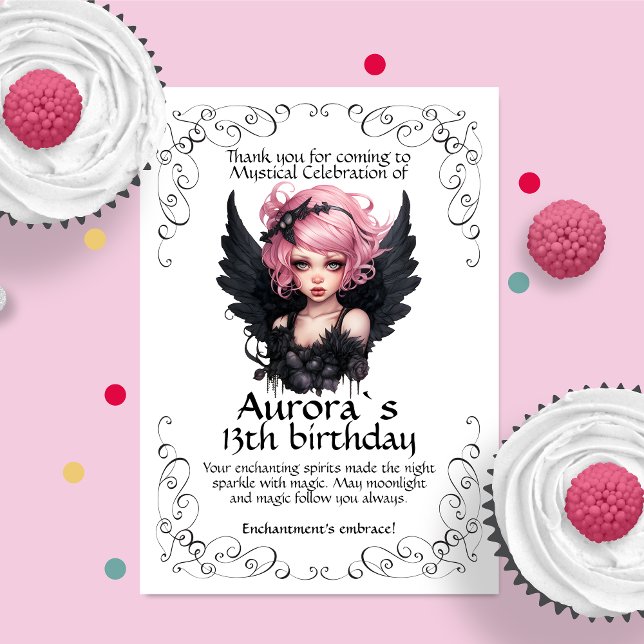 Black And Pink Pastel Goth Fairy 13th Birthday Thank You Card (Creator Uploaded)