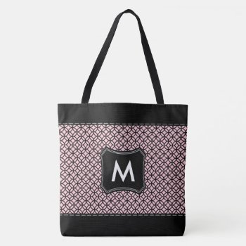 Black And Pink Pattern Custom Monogrammed Initial Tote Bag by MaeHemm at Zazzle