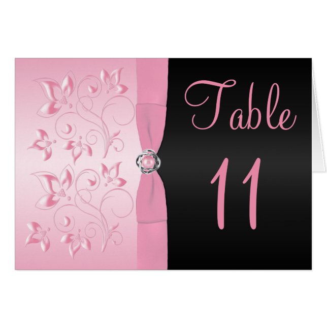 Black and Pink Pearl Loveknot Table Number Card (Front Horizontal)