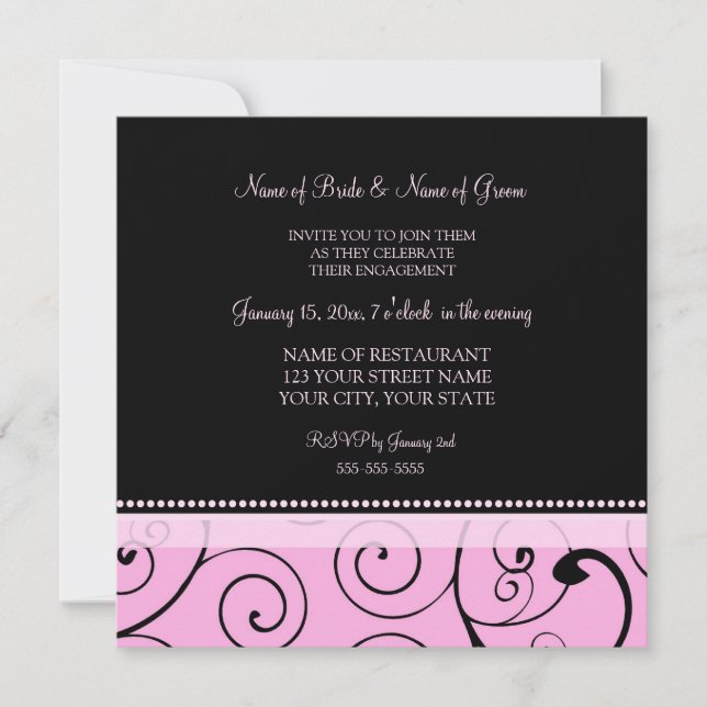 Black and Pink Photo Engagement Party Invitations (Front)