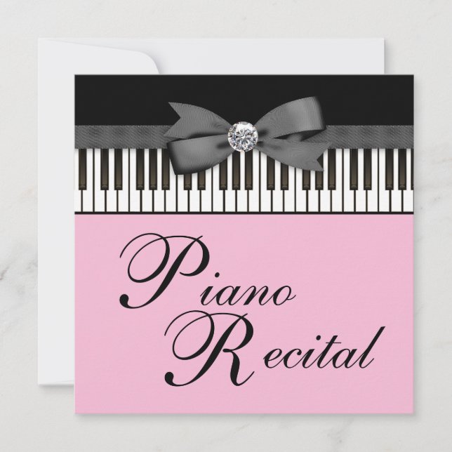 Black and Pink Piano Keys Recital Invitation (Front)