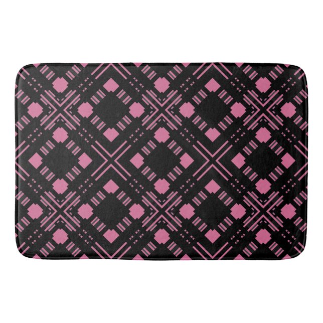 Black and pink plaid bath mat (Front)