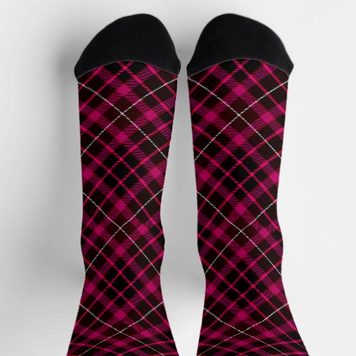   Black and Pink Plaid Bold Pattern Vintage Tartan Socks