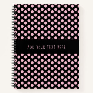 Black and Pink Polka Dot Pattern Name Notebook