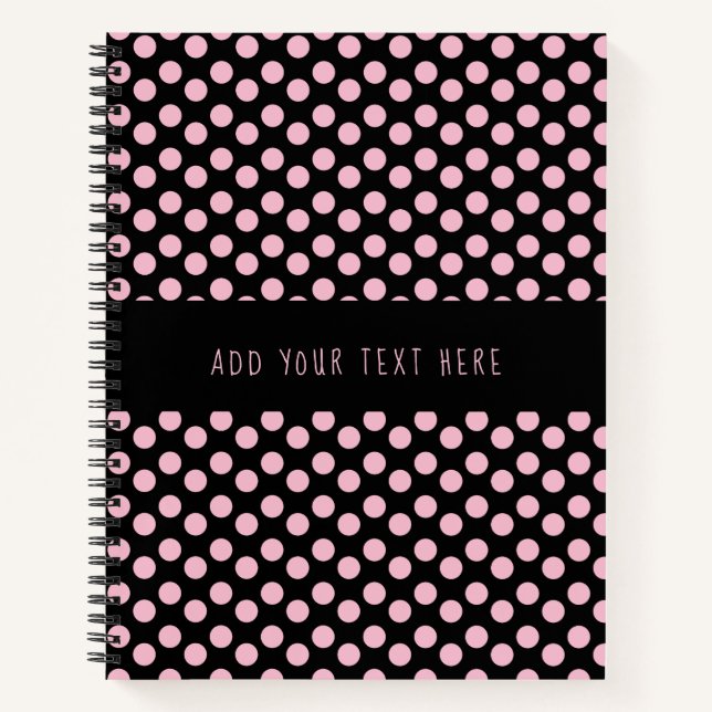 Black and Pink Polka Dot Pattern Name Notebook (Front)