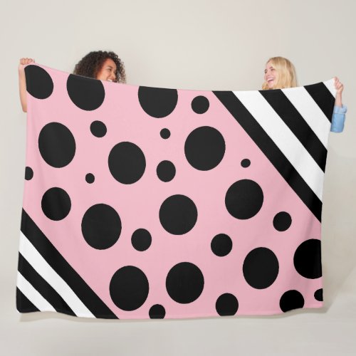 Black and Pink Polka Dots and Stripes Blanket