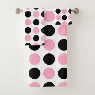 Black and Pink Polka Dots Bath Towel Set