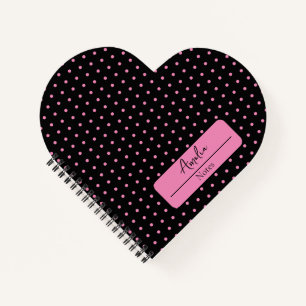Black and pink polka dots heart  notebook