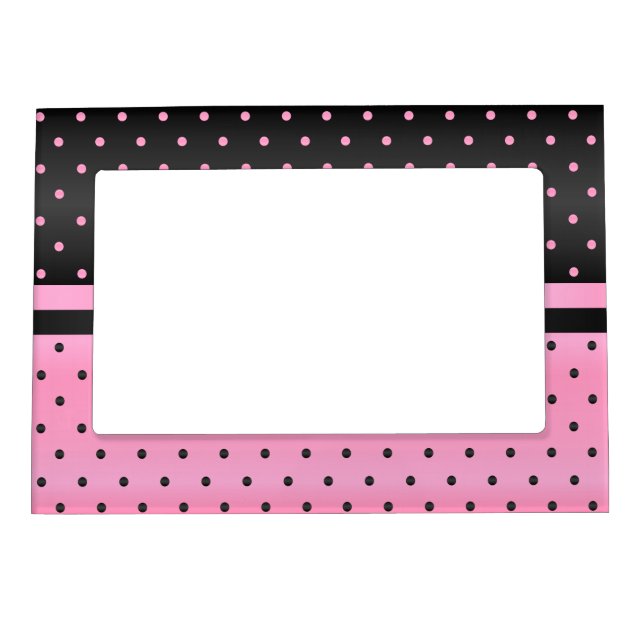 Black and Pink Polka Dots Magnetic Picture Frame (Front)
