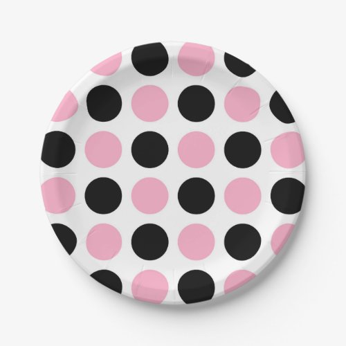 Black and Pink Polka Dots Paper Plates
