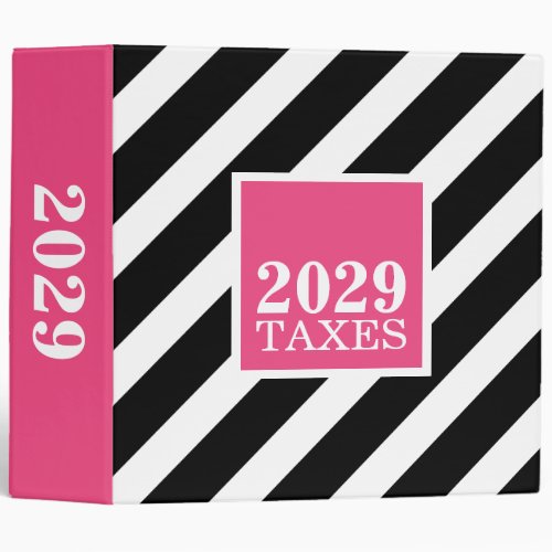 Black and Pink Preppy Stripes Tax File Binder