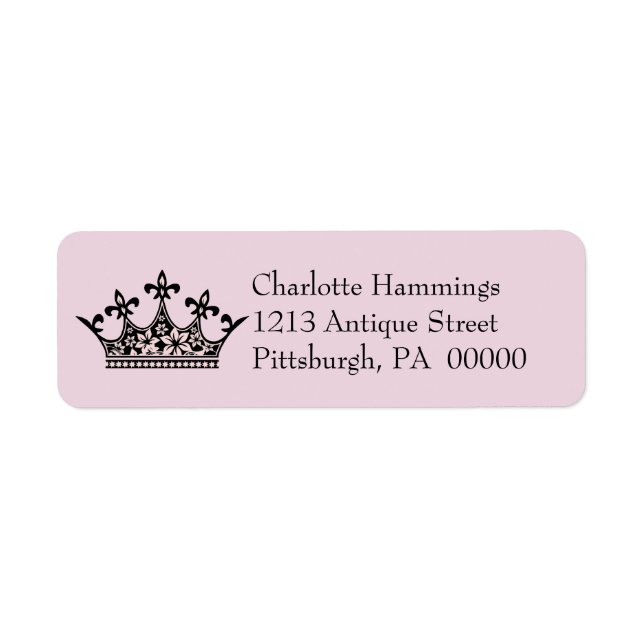 Black and Pink Princess Crown Address Label (Front)