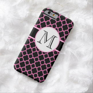 Black and Pink Quatrefoil Monogram iPhone 6 Case