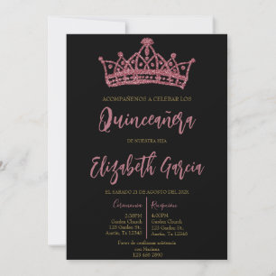Black and pink quinceañera invite