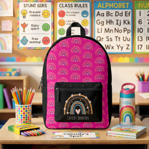 Black and pink rainbow kids  printed backpack