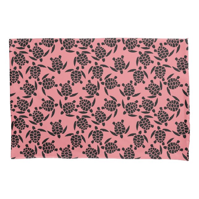 Black And Pink Repeat Motif | Sea Turtle Pattern Pillow Case (Front)