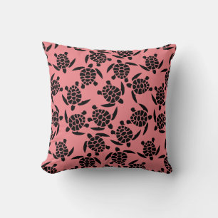 Black And Pink Repeat Motif   Sea Turtle Pattern Throw Pillow