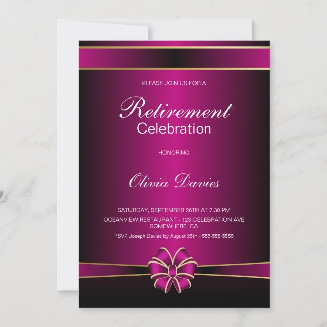 Black and Pink Retirement Celebration Invitation (Front)